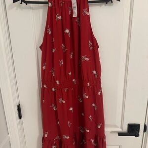 LOFT Red Dress with Floral Accents
